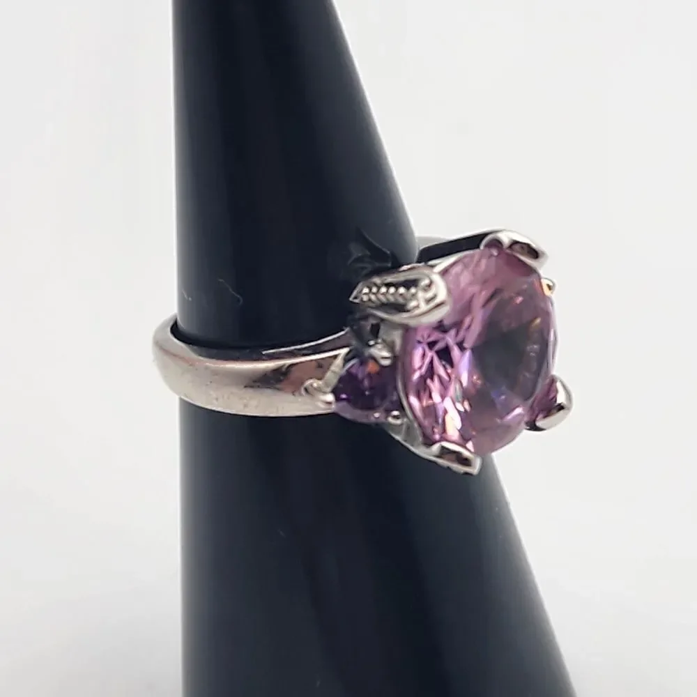 Sterling Silver Pink & Purple Crystal Ring (6.5)